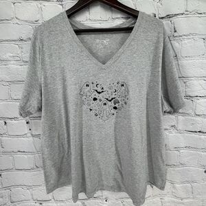 Halloween Tee Shirt Women's 2X Plus Gray V Neck Customed Embroidered SS Stretch